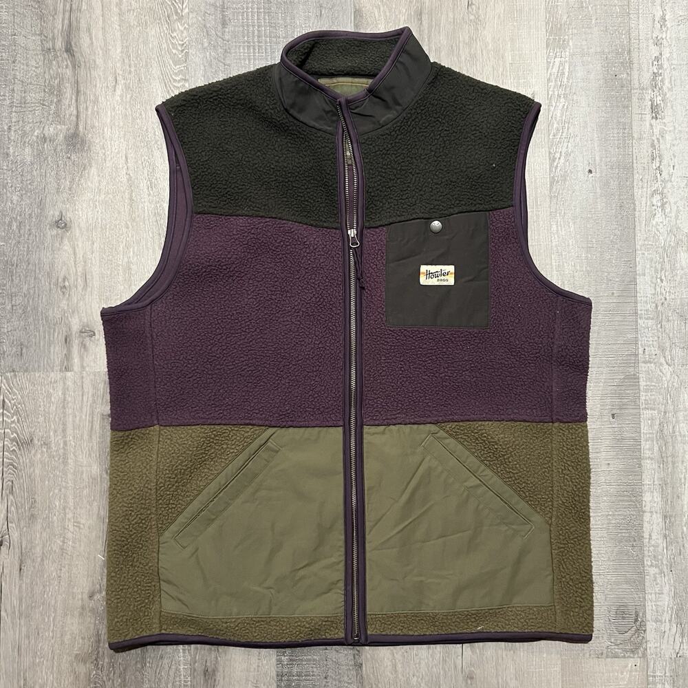 Howler Bros Men's Full Zip Free Range Purple Color Block Fleece Sleeveless Vest